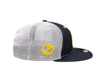 Load image into Gallery viewer, FITTED + PAIEA PROJECTS KAMEHAMEHA SNAPBACK - DENIM / WHITE TRUCKER

