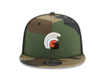 Load image into Gallery viewer, MUA KEIKI (KIDS) SNAPBACK - WOODLAND CAMO / BLACK TRUCKER / ORANGE
